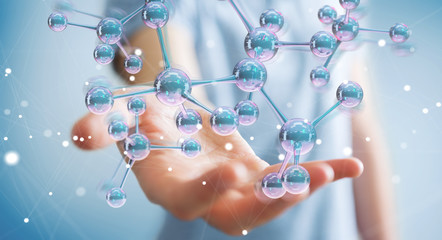 Leinwandbilder - Businessman using modern molecule structure 3D rendering