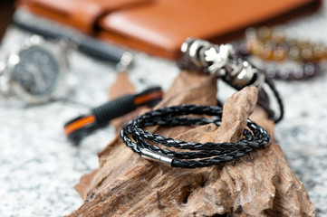 Wall Mural - black braided leather bracelet