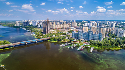 Poster - Aerial view of the Dnieper river with its left bank in Kiev, Ukraine