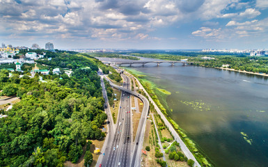 Sticker - View of the Riverside highway in Kiev, Ukraine