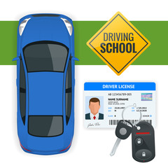 Design concept driving school or learning to drive. Flat isometric illustration