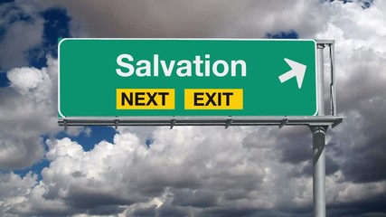 Wall Mural - Salvation Next Exit Highway Sign with Time Lapse Clouds