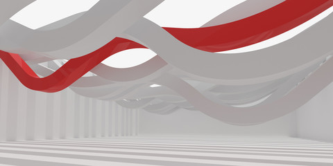 Aufkleber - 3D stimulate of white interior space and red curve line with sun light cast the shadow on the wall and floor,Perspective of minimal design architecture,3d rendering	