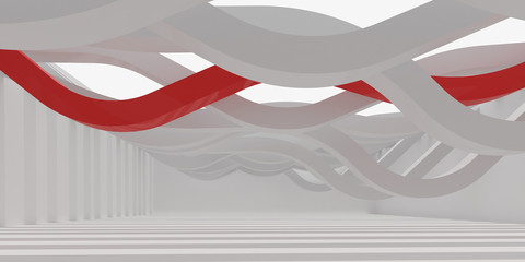 Aufkleber - 3D stimulate of white interior space and red curve line with sun light cast the shadow on the wall and floor,Perspective of minimal design architecture,3d rendering	