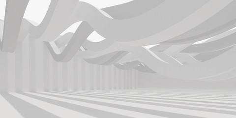 Aufkleber - 3D stimulate of white interior space and curve line with sun light cast the shadow on the wall and floor,Perspective of minimal design architecture,3d rendering	