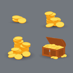 Wooden Chest set for game interface. Vector illustration.