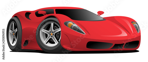Fotografía Red European Style Sports-Car Cartoon Isolated Vector Illustration, classic styl