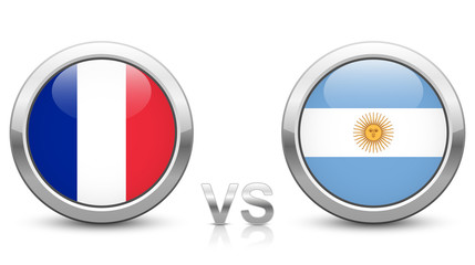 France vs. Argentina. 2018 tournament. Shiny metallic icons buttons with national flags isolated on white background.