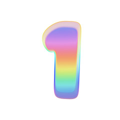 Fototapete - Alphabet number 1. Rainbow font made of bright soap bubble. 3D render isolated on white background.