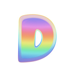 Fototapete - Alphabet letter D uppercase. Rainbow font made of bright soap bubble. 3D render isolated on white background.