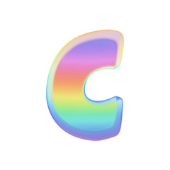 Fototapete - Alphabet letter C uppercase. Rainbow font made of bright soap bubble. 3D render isolated on white background.