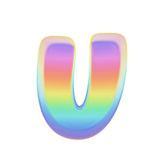 Aufkleber - Alphabet letter U uppercase. Rainbow font made of bright soap bubble. 3D render isolated on white background.