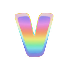 Aufkleber - Alphabet letter V uppercase. Rainbow font made of bright soap bubble. 3D render isolated on white background.