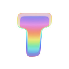 Aufkleber - Alphabet letter T uppercase. Rainbow font made of bright soap bubble. 3D render isolated on white background.
