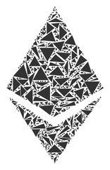 Wall Mural - Ethereum crystal collage of triangle items in various sizes and shapes. Vector polygons are grouped into Ethereum crystal illustration. Geometric abstract vector illustration.