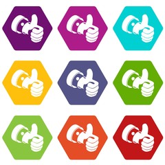 Poster - Election thumb up icons 9 set coloful isolated on white for web