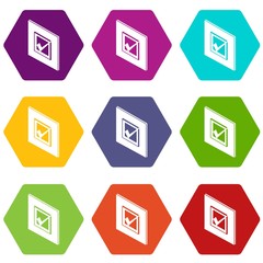Poster - Voted sign icons 9 set coloful isolated on white for web