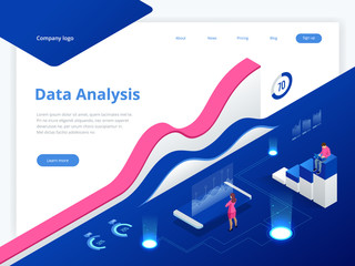Poster - Data Management System and Business Analytics Concept isometric vector illustration. Hosting Server or Data Center Room web banner