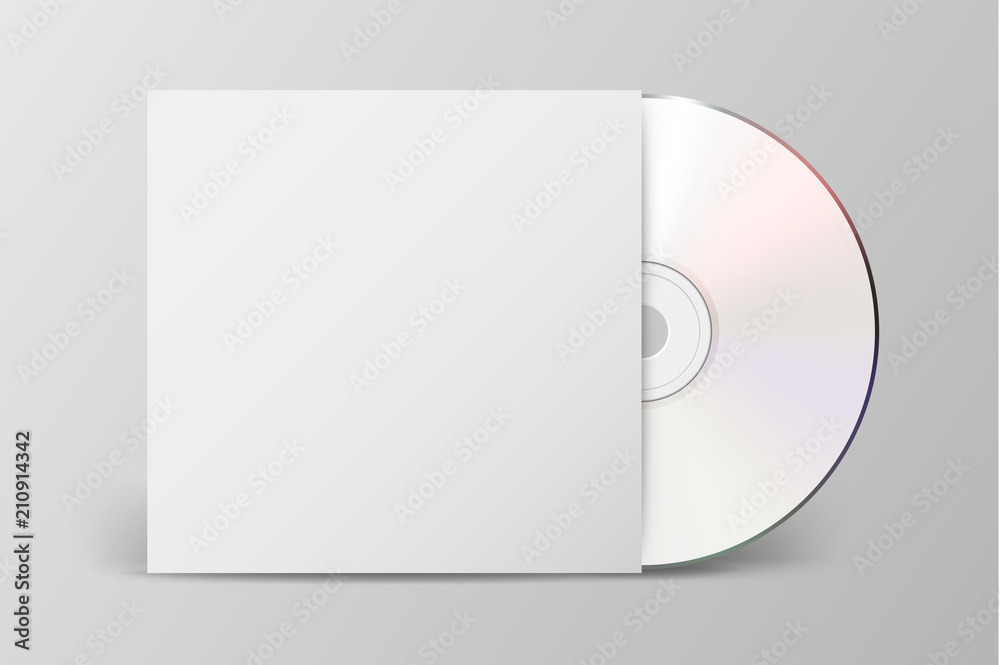 Vector realistic 3d white cd with cover icon isolated. Design template of packaging mockup for graphics. Front view - obrazy, fototapety, plakaty 