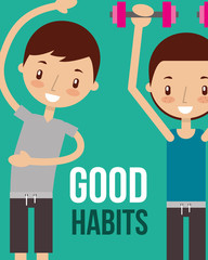 Sticker - boy and girl healthy good habits