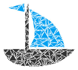 Sticker - Yacht mosaic of triangle items in various sizes and shapes. Vector polygons are grouped into yacht mosaic. Geometric abstract vector illustration.