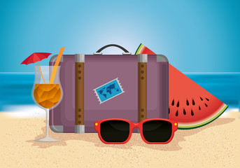 Wall Mural - beach with summer holidays icons vector illustration design