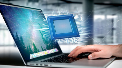 Poster - Processor chip and network connection - 3d render