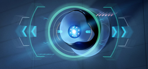 Poster - Security camera targeting a detected intrusion - 3d renderinga