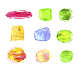 Wall Mural - Vector Collection of Paint Strokes, Doodle Scribble Lines, Blank Watercolor Spots.