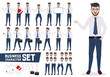 © AmazeinDesign - Business character vector set with male businessman in different presentation pose and gestures wearing office attire isolated in white background. Vector illustration.