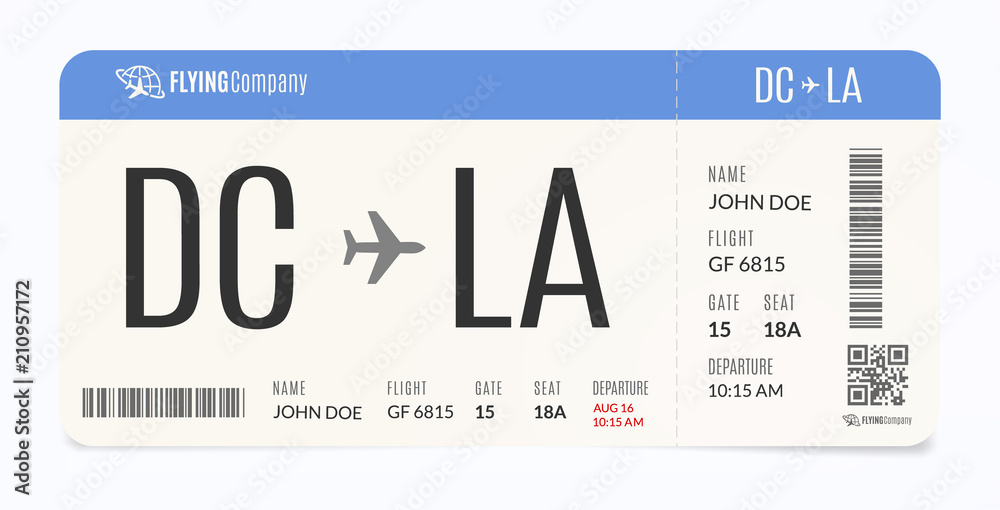 Realistic airplane template. Modern airline admission. Boarding pass illustration. - obrazy, fototapety, plakaty 