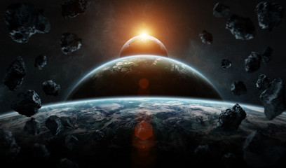 Wall Mural - Distant planet system in space with exoplanets 3D rendering elements of this image furnished by NASA