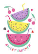 poster with cute watermelon  - vector illustration, eps