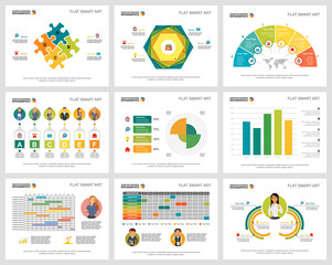 Colorful planning or strategy concept infographic charts set. Business design elements for presentation slide templates. For corporate report, advertising, leaflet layout and poster design.