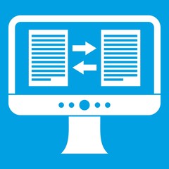 Poster - Translator app on the screen of computer icon white isolated on blue background vector illustration
