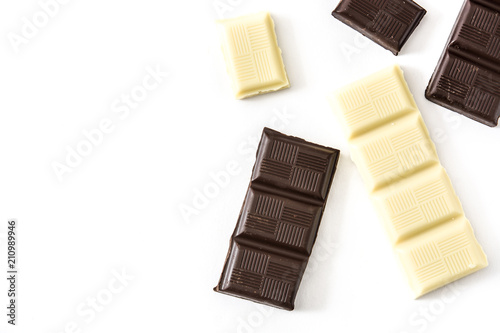 Black And White Chocolate Bars Isolated On White Background Top