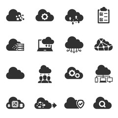 Wall Mural - Cloud computing, monochrome icons set. storage of data, simple symbols collection