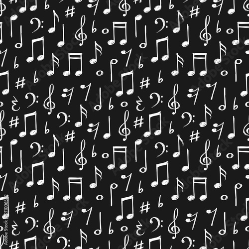 Chalk music notes and signs seamless pattern Fototapeta
