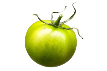Sticker - Delicious single green tomato isolated on white background with clipping path