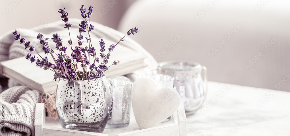 composition with lavender in a glass - obrazy, fototapety, plakaty 