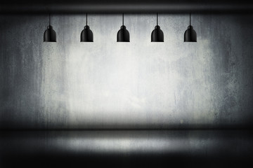 Wall Mural - black and grunge metal room and studio with lighting box, in dark and vintage tone