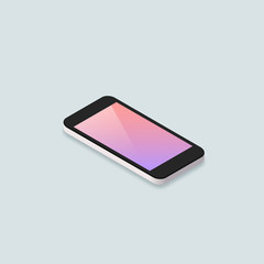 Poster - Realistic isometric smartphone. Shiny smartphone mockup with blank screen. Mobile app concept.