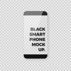 Poster - Realistic vector smartphone mockup with edgeless borderless bezel less display screen. Shiny glossy black smart phone template with empty blank screen on checkered transparent background.