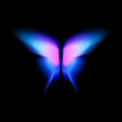 Poster - Butterfly isolated logo. Bright colorfull butterflies wings, dynamic movement, blurred effect. Abstract vector logotype on black background.