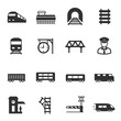 train and railways, monochrome icons set. intercity, international, freight trains, simple symbols collection