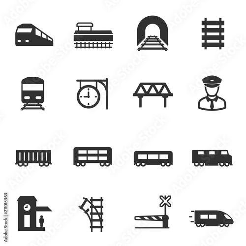 Cuadros en Lienzo train and railways, monochrome icons set