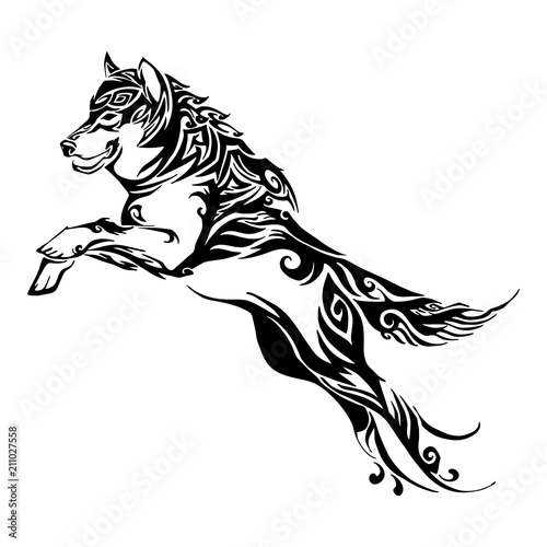 wolf jump design for silhouette tribal tattoo vector with ...