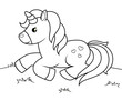 Cute cartoon unicorn. Black  and white vector illustration for coloring book