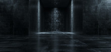 Empty Dark Grunge Concrete Room With Lights On The Walls 3D Rendering