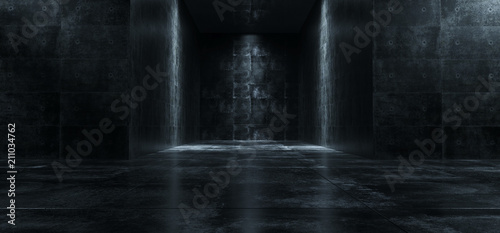 Fototapeta na szkło Pusty Ciemny Grunge Betonowy Pokój Z światłami Na Ścian Renderingu 3D